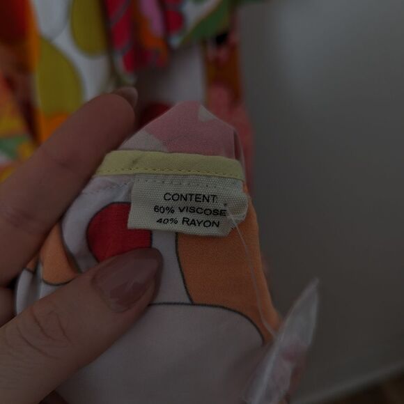 Celia B yellow orange white retro floral mixed print Titanite oversized kaftan - Picture 4 of 6